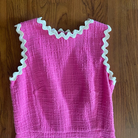 J. Crew Pink Textured Sleeveless Sheath Dress with White Rick Rack Trim - Picture 4 of 8